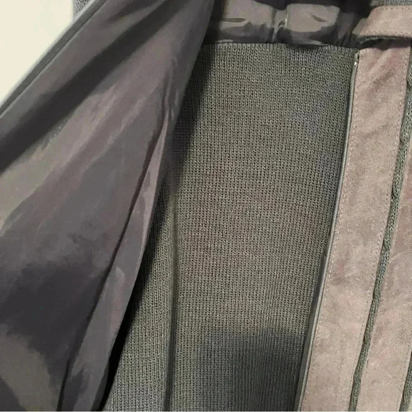 VTG Tan Suede Leather and Knit Gray Jacket Large 70s Bomber Split Skin-READ - Picture 7 of 9